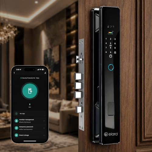 Image of Elara Apex Prime Smart Door Lock, Fingerprint, Card, App, OTP, Keys, PIN Unlock, Palm Unlock, Face Recorganisation, Alarm Alert, Bluetooth & WiFi. (Apex Prime)