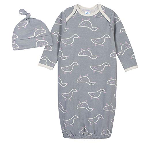 Grow by Gerber Baby Girls Organic 2-Piece Gown and Cap Set, Grey/Ivory, Newborn