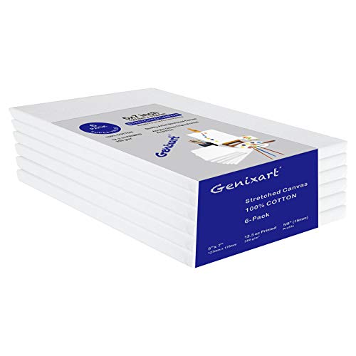 Genixart White Blank Stretched Canvas, Primed Professional Artist Canvases for Acrylics & Oils Painting (13x18cm / 5"x7" (6Pack)) - Image 4
