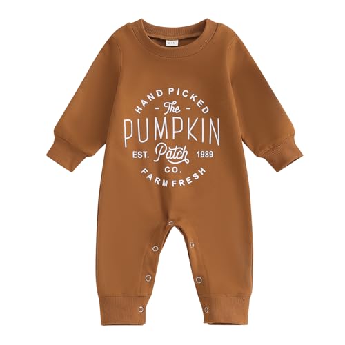 Image of MoZiKQin Baby Halloween Outfit Boy Girl Pumpkin Patch Romper Jumpsuit Long Sleeve Playsuit Newborn Fall Winter Clothes