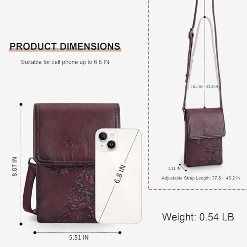 Image of Small Crossbody Bags for Women Trendy Vegan Leather Cell Phone Bag Embossed Flower Design Wallet Purses with Strap