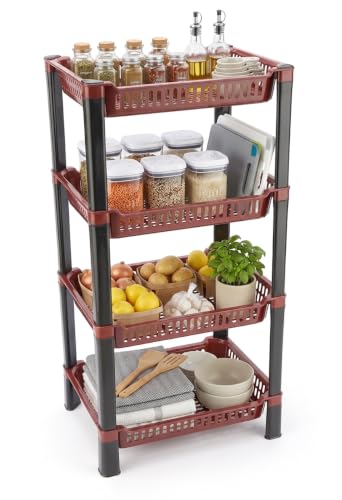 Image of U-Max Multi Tire Kitchen Storage Rack, Plastic Utility Shelf Organiser, Space Saving Storage Solution, Revolving Vegetable Rack (Maroon, 4)
