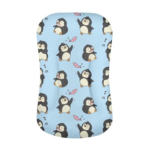 Image of ZOUTAIRONG Penguin Fish Bassinet Sheets Fit for Bassinet Swivel Sleeper Universal Sheet for Rectangle Oval, Hourglass Bassinet Mattress Bassinet Crib Sheets Blue, 240118BZA16118