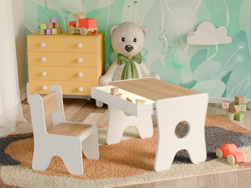 Happy Babies - Escritorio infantil con 1 silla – Mesa de juegos ergonómica con espacio de almacenamiento – Mesa de aprendizaje ergonómica para niños y niñas – Muebles infantiles para preescolar y