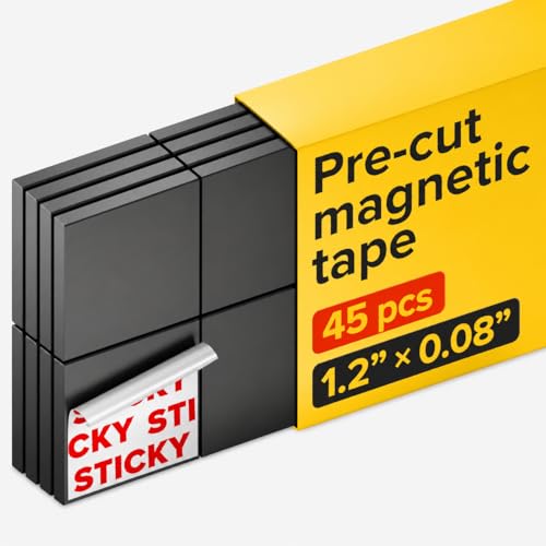 Large Magnetic Squares - 45 Self Adhesive Magnetic Squares (Each 3 cm x 3 cm) - Peel & Stick Magnetic Sheets - Flexible Sticky Magnets - Tape is Alternative to Magnetic Stickers, Strip and Roll