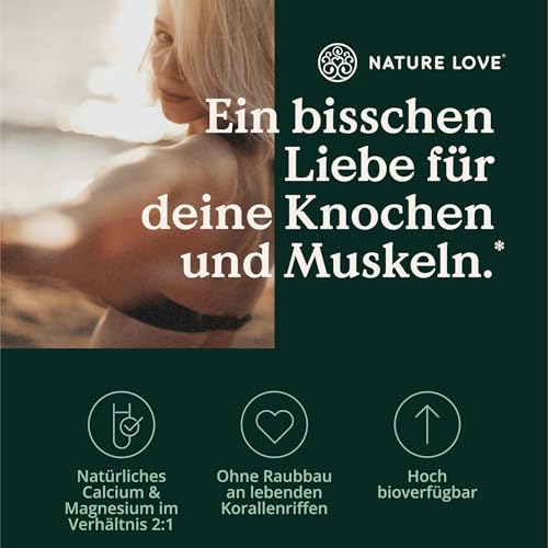 NATURE LOVE® Sango Meereskoralle - 180 Kapseln - Natürliche Quelle für Calcium (20%) und Magnesium (10%) im körpereigenen Verhältnis von 2:1 - laborgeprüft und in Deutschland produziert.