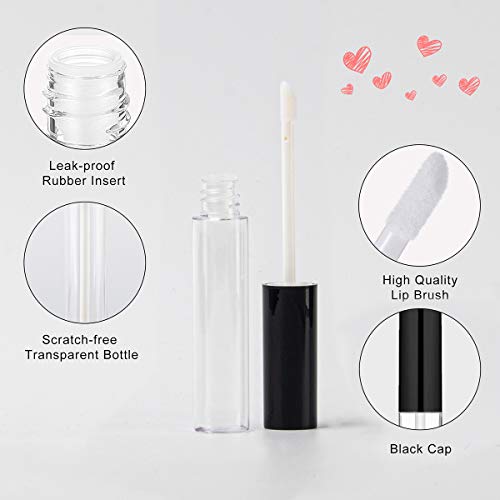 Gther 10Pcs 10Ml Empty Lip Gloss Containers Tube With Wand, Refillable Lip Balm Bottles, Lipstick Sample Container And Funnel And Rubber Stoppers For Girls Diy Lip Samples, Black Top #TOP4