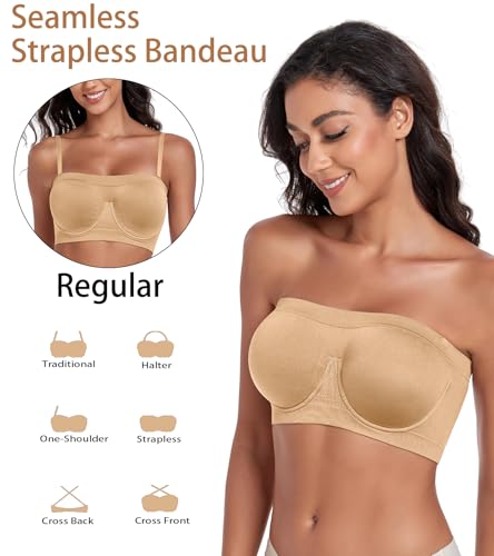 Image of Women's Underwire Strapless Multiway Bra Bandeau Seamless Supportive Bras Non Padded Top