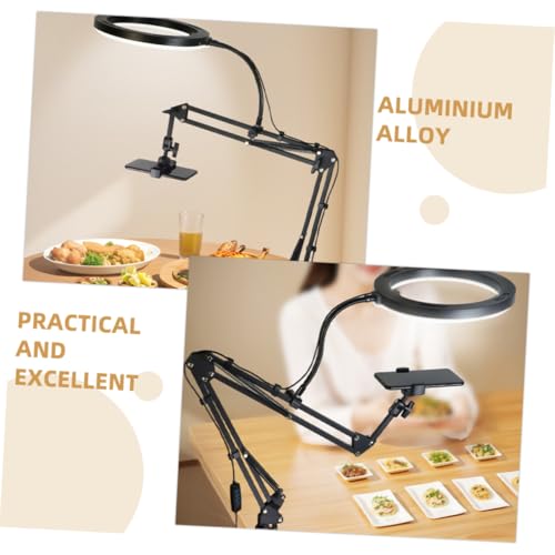 Soporte para móvil ajustable con clip resistente de escritorio y luz para transmisión 3