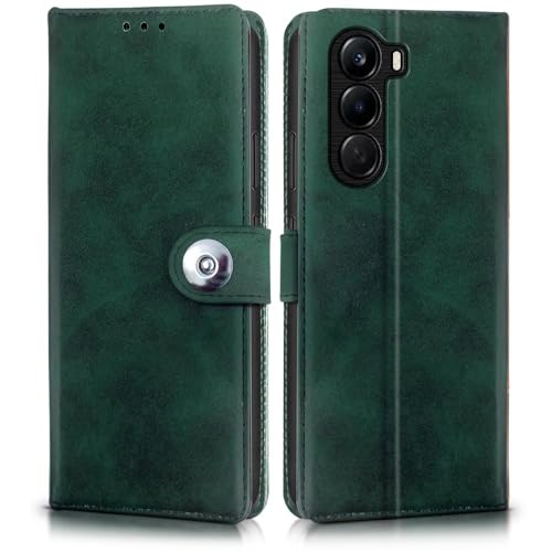 Image of WOW IMAGINE Shock Proof Flip Cover Back Case for 1+ OnePlus Nord CE 6 Lite 5G (Magnetic Button Flip Case | Wallet Pockets & Stand | Leather Finish | Forest Green)
