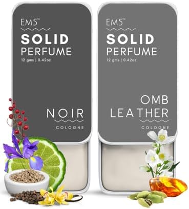 EM5 Set of 2 Alcohol Free OMB Leather & Noir Solid Perfumes | Wax Perfumes for Men & Women | Non-Greasy Cologne | Strong & Lasting Fragrance | Gifting Pack for Him & Her
