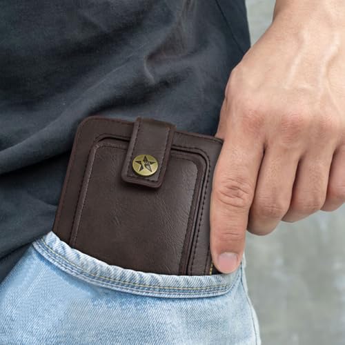 Image of Men Wallet, Vintage PU Leather Multi-Card Zipper Wallet with 8 Card Slots and Coin Pocket Large Capacity Buckle Credit Card Holder Wallet with Zipper (A, Dark Brown)