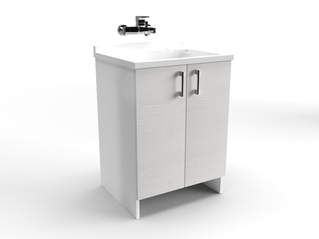 MaMa Store ATENA LAV IN KIT DA MONTARE Mobile Lavatoio-Lavapanni Bianco Opaco Bianco Artico in Metacrilato con ASSE in Legno L. 60 cm x P. 50 cm x H. 86 cm