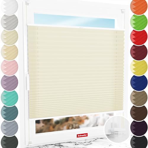 Schuette® Plissee ohne Bohren ● Premium Kollektion: Vanilla Ice Cream (Creme) ● 20x80cm (Breite x Höhe) ● Suprafix Faltrollo Klemmfix 2.0 Rollo ● 60 Sekunden Plisseerollo Montage inkl. Video