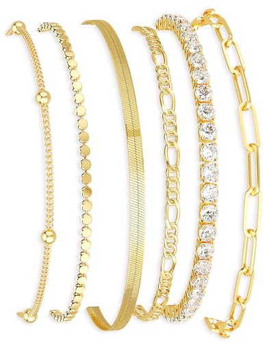 DEARMAY Dainty 14K Gold Plated Bracelets for Women Trendy Waterproof