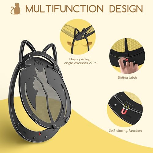 Cat Door for Screen Door with Magnetic Flap | Lockable Cat Screen Door, Up to 18 lbs, Inside Openning 10x10x0.5 inch, Tear-proof Mesh & Durable ABS Frame - Image 4