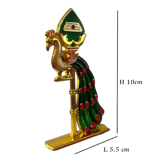 Image of Steel Murugan Vel Statue (8 cm) | Divine Lord Karthikeya Spear for Car Dashboard & Pooja Room Decor | Durable Red Vel Idol for Altar & Spiritual Gifting (Green peack)