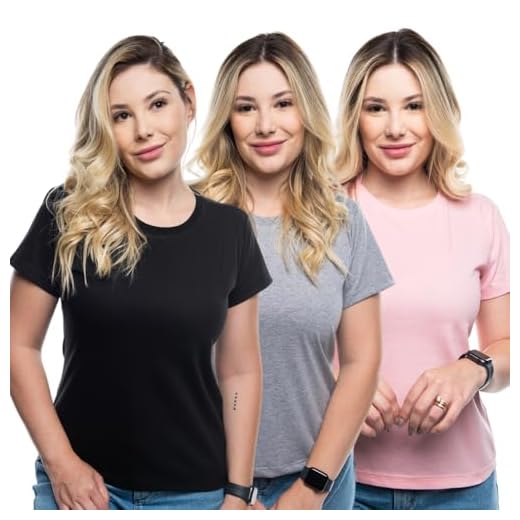 M. TSHIRTS, Kit 3 Camisetas Feminina Tshirt Manga Curta Basica Lisa Tamanho:GG;Cor:Cinza+Rosa