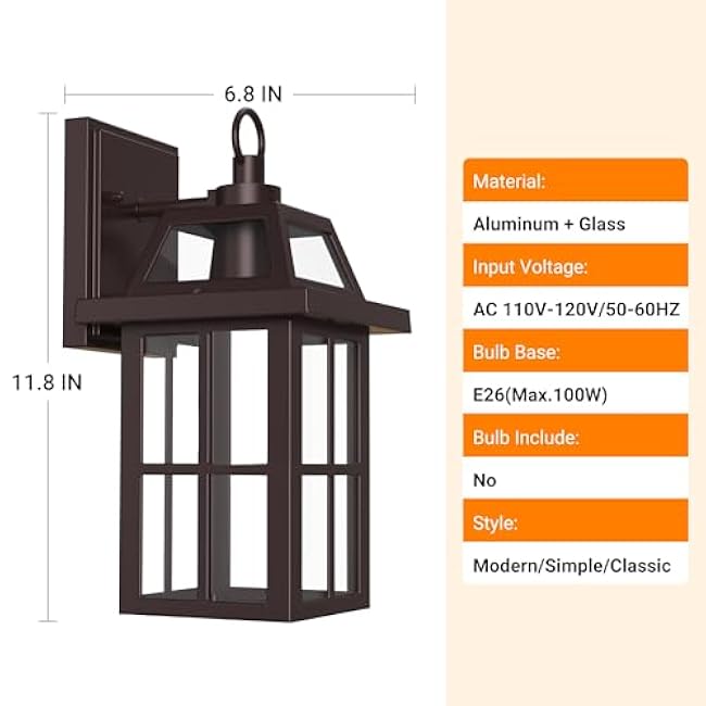 WIHTU Outdoor Wall Lantern, Porch Lights with Glass Shade, Waterproof Wall Sconce Light, ORB Fixtures Exterior Lighting, Aluminum Lanterns, Anti-Rust Front Door Garden