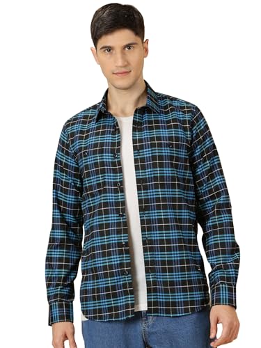 Image of Thomas Scott Men's | Checks | Full Sleeve | Slim Fit | Cotton Polyester Blend | Double Pocket | Spread Collar | Casual Shirt