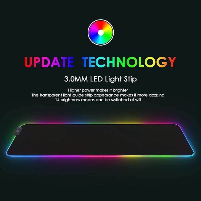 KANVIPRIYA RGB Gaming Mouse Pad, Soft Glowing 14 LED Modes, Gaming Desk Keyboard Pad, Mouse Mat, Non-Slip Rubber Base - 80x30 cm β Black 1