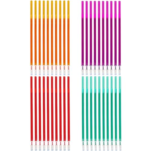 YHUIKXIN 40 Pièces Colorés 0,35mm Stylo Effacables Recharge Stylo Gomme Effacables Stylo Gel Bille Recharge aux Ecoles Bureaux Tailleurs (Rouge, Orange, Vert, Violet)
