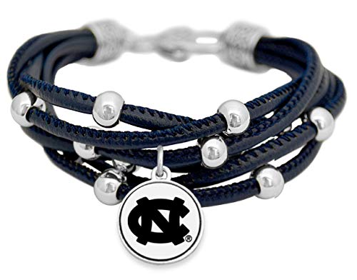 North Carolina Multi Line Navy Blue Leather Bracelet Jewelry Licensed Gift UNC