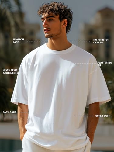 Image of Nobero 100% Cotton Oversized T Shirts for Men Stylish | Oversized Fit | Solid T Shirts for Men 180 GSM Combed Cotton | Round Neck Half Sleeve