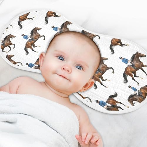 J JOYSAY Horse Race White Baby Burp Cloths for Boys Girls Large 22''x11'' Cotton 4 Layer Burp Clothes Set for Babies Newborn one sizex24