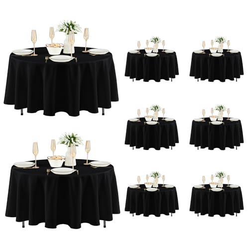 Fitable 8 Pack Black Round Tablecloths 70 Inch for 36"-48" Tables
