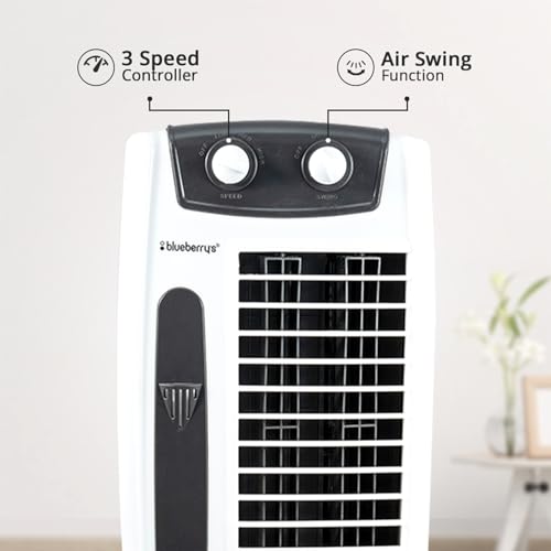 Image of Blueberry's 𝗧𝗼𝘄𝗲𝗿 𝗙𝗮𝗻 - High Speed with Powerful air throw, 25-Feet Air Delivery, Low Power Consumption, 4-way Air flow and anti-Rust body, Tower fan for home and office -Royal White