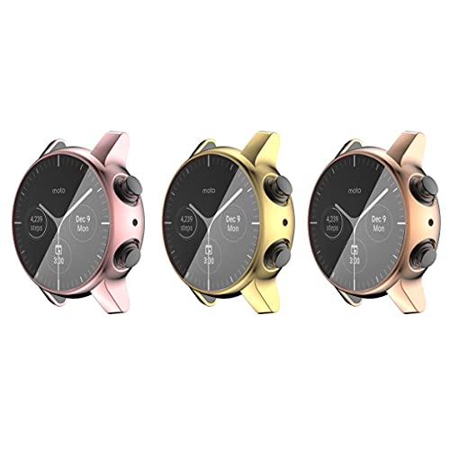 Compatible with Moto 360 3rd Gen Case,FitTurn Replacement All- Around Metal Color TPU Bumper Cover Screen Protector Case Cover for Moto 360 3rd Gen Smartwatch Accessories (Gold,RoseGold,Pink)
