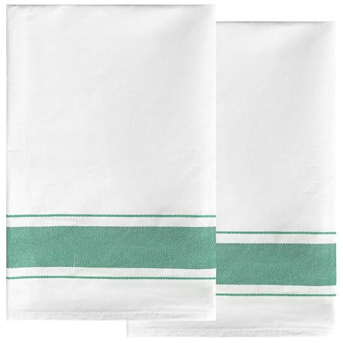 Image of Uxcell 100% Cotton Tea Towels Pack of 2 - Large Super Absorbent Kitchen Towels - Lint Free for Dishes & Home Cleaning, Green 50cm x 70cm