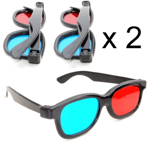 Ganzoo, Set 2 paia di occhiali anaglifici 3D per TV o PC-Gaming (rossi e blu), Lenti 3D con tecnologia anaglifica