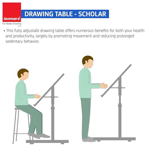 Image of Isomars Drawing & Drafting Table - Scholar - A1 (Full Imperial) Drafting Board Stand with Adjustable Height and Angles, Ideal for Architects, Engineers, Designers & Artists Students and Professionals