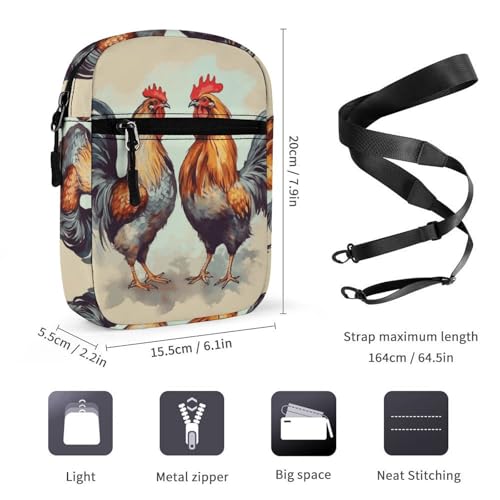 Personalized Small Crossbody Bag Water Resistant Messenger Bags Mini Rooster And Hen Printing SlingBag For Men Women2