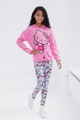 Image of Hello Kitty Girls Pullover FleeceHoodie and Leggings Outfit Set Toddler to Big Kid