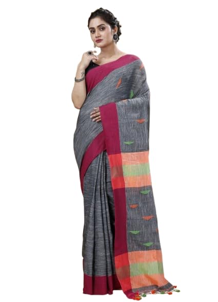 Cotton Khadi Bollywood Design Saree with Running Blouse Piece, Pure Cotton Material, 5.5 + 0.75 m = 6.25m-picture-55