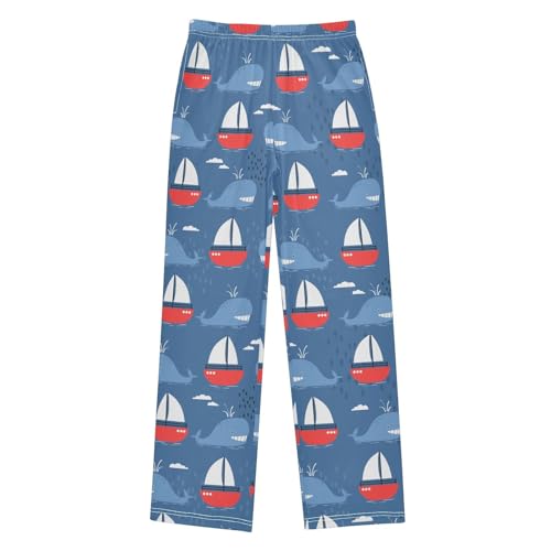 ZZXXB Sailboat Whale Boys Long Pants Soft Trousers Elastic Waist Kids Lounge Bottoms with Pockets S-XL