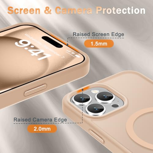 Image of YENAPOON for iPhone 14 Pro Max Case, Matte Magnetic Phone Cover [with 1 Screen Protector] [Support for MagSafe] [Shockproof Military Grade Protection] Translucent Frosted Back, Coral Pink