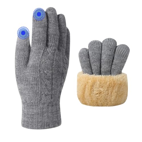 YBCCBY Winter Handschuhe Damen mit Fleecefutter Touchscreen Handschuhe Winterhandschuhe Thermohandschuhe Warme Laufhandschuhe Strickhandschuhe Wollhandschuhe Doppelschicht...