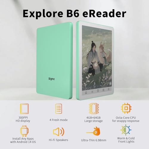 Image of Bigme B6 Color Ebook Reader, 6 Inch e-Paper Tablet, 4GB+64GB Storage, Android 14 (Green)