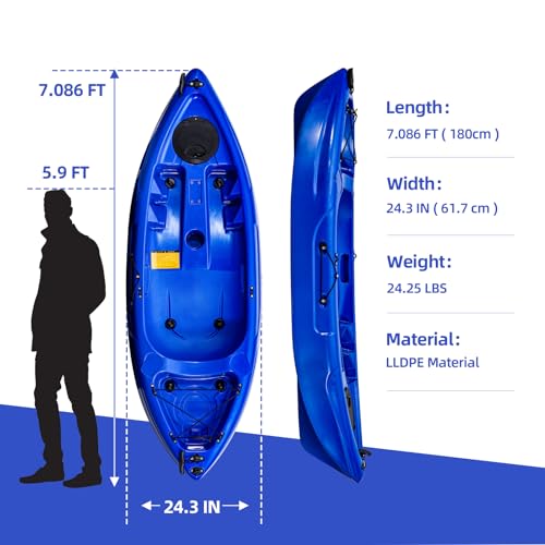 Image of Fishing Kayaks, 12.4FT, 2-3 Person Sit on Top Kayak for Adults with Paddle & Comfortable Seat, Capacity of 600LBS, Hard Shell Recreational Ocean Kayak Boat