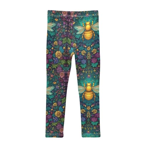 Boccsty Honey Bee Surrounded by Colorful Flowers Girls Leggings Kids Yoga Pants Dance Active Tights 4T2