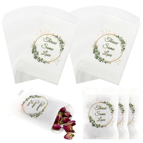 ZOCONE 120Pcs Translucent Wedding Confetti Bags 75×120mm Biodegradable Confetti Bags Wedding Party Favor Personalised Throw Some Love Flowers for Petals Gift Colored Paper (With Double-sided Tape)