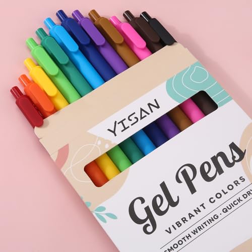 yisan colored gel pensjournal pens 07 mm colorful ink pensfine point fast dry 12 assorted colorssmooth writing for journaling and note takingretractableroller ball point71044