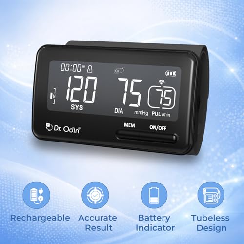 Image of Dr. Odin OBP201BT Digital Blood Pressure Monitor with Smart App Connectivity, Tubeless Design, Large LCD Display, Accurate One-Touch Operation with Type-C Cable (Black)