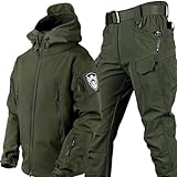 SAYEYBU Giacca E Pantaloni Tattici da Uomo, Uniforme Militare da Caccia ACU, 2 Pezzi, Completo,Verde,L