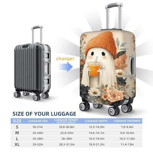 Cute Ghost Autumn Leaves Flowers Halloween Elastic Travel Luggage Covers Dustproof Scratch-Resistant Suitcase Protector Fit 22-24 Inch4