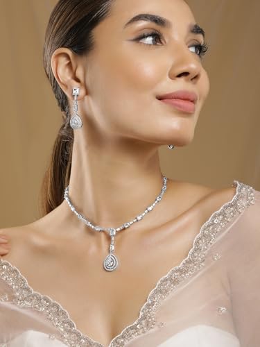 Image of Rubans Necklace Set American Diamond and Zirconia Statement Jewellery Gift for Women & Girls